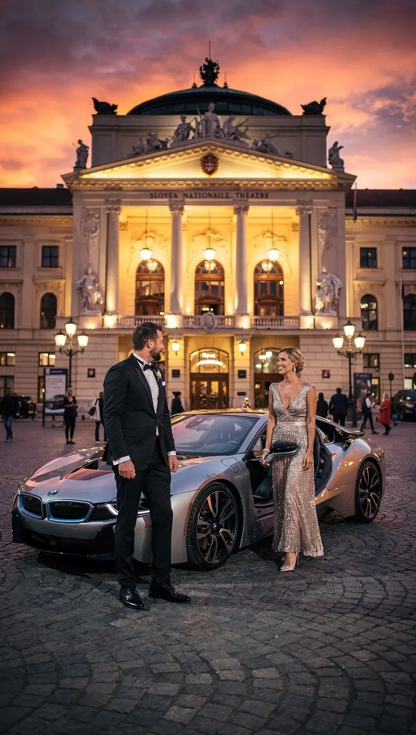 Luxusné auto zaparkované na malebnej slovenskej krajine.